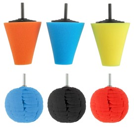 6PCS Car Wheel Hub Drill Buffing Sponge Pads Kit,3 Inch Shank Polishing Pads for Wheel Hub Cleaning, Auto Cone Metal Polish Buffing Polishing Ball,for Automotive Car Wheels Care Buffing Tool