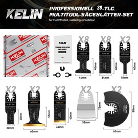 KELIN 28-Piece Titanium Coated Oscillating Saw Blades Set - For Wood, Metal & Renovation - Includes Jigsaw Blades (10/20mm), Curve Cut & Scraper - OIS Compatible (Not Starlock)