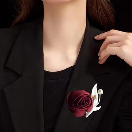 Rhinestone Rose Flowers Brooch Pin for Women Shell Pearl Fabric Flower Brooches Lapel Pins Wedding Corsage Hairpins Hairclips Crystal Collar Dress Accessories Jewelry for Prom Dance Party Masquerade (Wine Red)