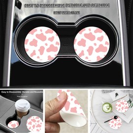 Pink Cow Print Steering Wheel Cover for Women Men with 2 Pcs Car Coasters, Universal 14.5-15 Inch Rainbow Steering Wheel Covers Non-Slip Car Accessories for Girls