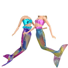 E-TING Handmade Mermaid Dress Fairy Tale Pearl Princess Clothing for Girl Doll (Pink and Blue)