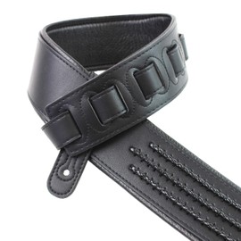 Walker & Williams G-55-BLK Matte Black Padded Guitar Strap with Black Leather Lacing, Matte Black, Regular