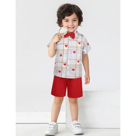 Sinda - Conjunto de ropa de San Valentín para bebé y niño, diseño de corazón de amor, camisa de corazón rojo, pantalones cortos de San Valentín, 12M-5T, Blanco sucio, 4-5 Años