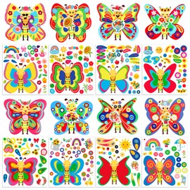 HOWAF 24 Pieces Spring Butterflies Craft Stickers Make Your Own Butterfly Stickers Spring DIY Art Craft Kits Party Decorations, DIY Butterfly Sticker for Spring Easter Holiday Party