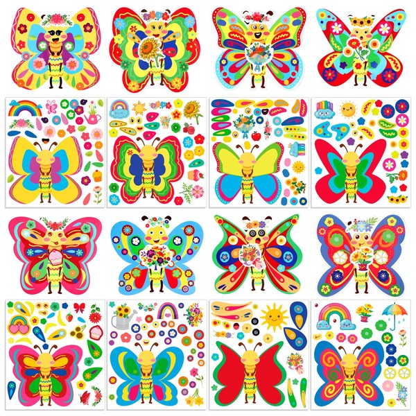 HOWAF 24 Pieces Spring Butterflies Craft Stickers Make Your Own