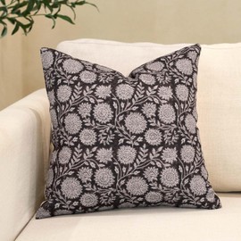 Amor Virisso Floral Throw Pillow Covers 24x24 Block Print Pillow Covers Vintage Neutral Couch Pillows for Living Room Farmhouse Decorative Accent Sofa Pillows, Black