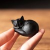 OwMell Natural Black Obsidian Sleeping Cat Statue Hand-Carved Healing Stone
