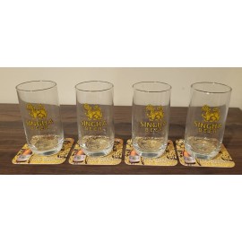 Singha Set of 4 Singha Beer Glasses Thailand with Coasters 0.3 L NEW