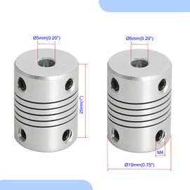 Aopin Flexible Beam Couplings 5mm to 5mm Flexible Coupler Shaft for 3D Printer, Length 25mm / 1" Motor Coupler Connector, Great Apply for Model Shaft, CNC Machine, Motor Guide, DIY Encoder 4 Pcs