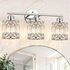 Lxybcce 19 Inch Bathroom Vanity Light with Clear Crystal Shades, 3-Light Chrome Modern Fixture Over Mirror, Easy Installation & Dimmable Lighting, Shadow-Free Illumination for Bathroom Mirror Decor