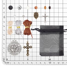 PandaHall 359-Piece Rosary Bracelet Making Set Wooden Beads Catholic Rosaries Tibetan Alloy Cross Pendant Craft Set for Necklace Bracelet Earrings Rosary Making