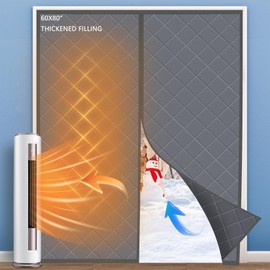 Magnetic Thermal Insulated Door Curtain, Fit Door Size to 60''X80'', Center Opening, Durable Oxford Cloth&Thicken Polyester Fiber Fill, Weatherproof, Windproof, Soundproof, Weighted Bottom