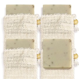 Age of Sage Natural Soap Bar w/ Sisal Bag, Vegan Artisan Soap Bar Set for Women, Body Soap in Bar Soap Pouch, Natural Bath Soaps w/ Essential Oils, 4 Plain Body Soap Bars, Eucalyptus Aloe