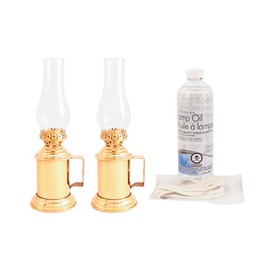Vermont Lanterns Emergency Kit - 2 x Brass Tavern Oil Lamps, Wick + Lamp Oil (Brass)