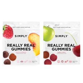 Simply Really Real Gummies | Made with Real Fruit | 2 Flavor Bundle- Peach & Raspberry and Sour Cherry & Apple | 5.3 oz | No Cane Sugar + Gluten Free + Kosher