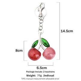 COOLANS 2 Set Cute Cherry Bag Charm,Apple Key Ring Clip Handbag Charm,Fruit Novelty Pendant,Purse Decor Keychain for Woman(Cherry Double-Pink 2PCS)
