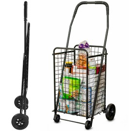 DMI Utility Cart with Wheels to be used for Shopping, Grocery, Laundry and Stair Climber Cart, Weighs 7.5 Pounds but holds up to 90 Pounds, Compact and Foldable, Black