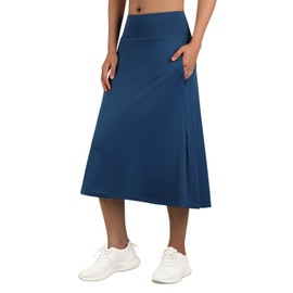 ANIVIVO Women's Midi Length Skorts Skirts with Pockets Modest Skirts 28" Long Knee Length Athletic Skorts(Navyblue L)