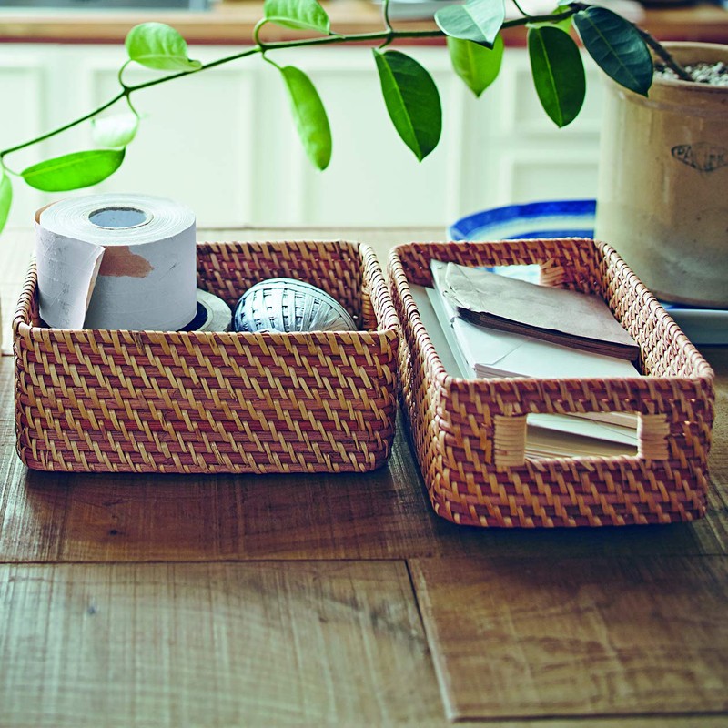MUJI 47028454 Rattan Box with Handle, Stackable, Rattan (V) Approx.