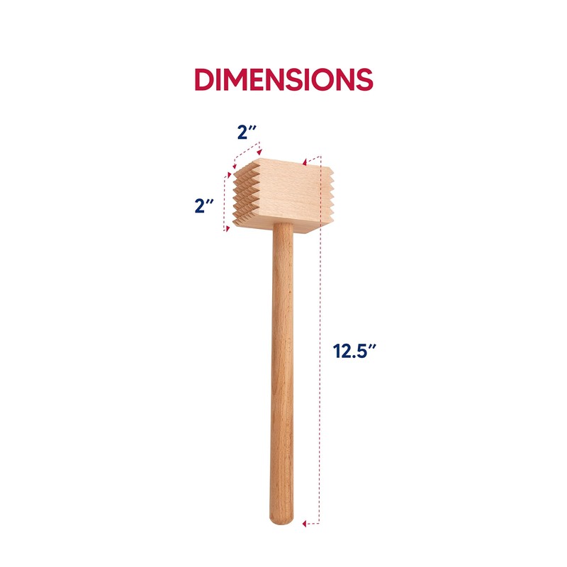HIC Kitchen Wooden Meat Tenderizer Mallet Marinating Prep Tool, Double