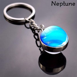 JWPavilion Solar System Planet keychain Accessories Pendant Glow In The Dark Galaxy Crystal Glass Ball Key Chain Rings Creative Gifts For Women Men Charms Luminous Globe Llaveros Keyring(Neptune)