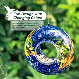 Glitzhome Hanging Bird Feeder for Outdoor 7.75''D Glass Circle Multi-Color Mosaic Decorative Garden Birdfeeder