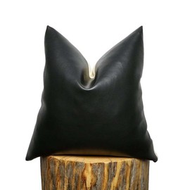 Rockreyoa Set of 2 Leather Cushion Covers for Couch, Modern Faux Leather Cushion Covers with Hidden Zip for Sofa, Bedroom, Office, Living Room, Car, Bed, Black, 45 x 45 cm