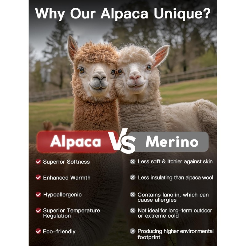 2-Pack Alpaca Wool Crew Socks, Thick Thermal Winter Socks Hunting