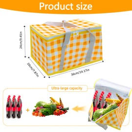 Ennoxwi Insulated Cooler Bag for Picnic Camping Beach, Thermal Bags for Hot Food Delivery, Yellow 14L Large Capacity Leakproof Cool Bag with Handle, Foldable Food Delivery Bag for School Office Travel