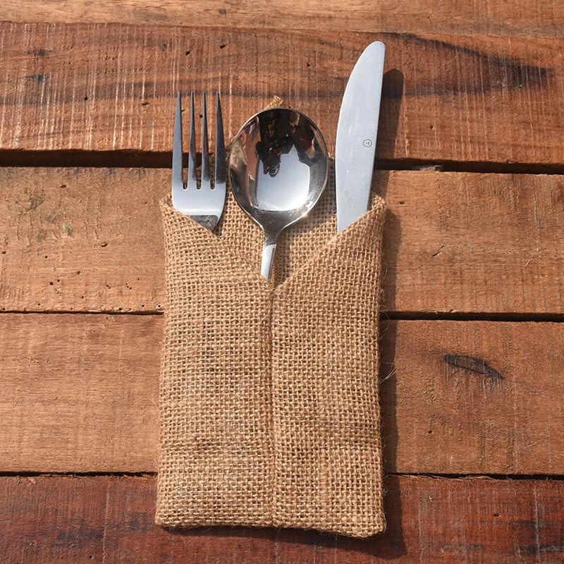 AOKQYA Silverware Pouches for Table Burlap Utensil Holder Pouch Burlap