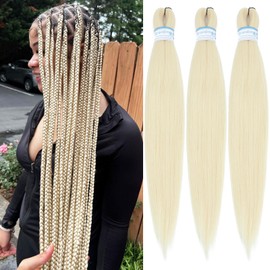 Berracy Braiding Hair Pre Stretched for Women Box Braids Synthetic Hair Extensions Texture Hot Water Setting Prestretched Braid Extension Girls Blonde 613 (26inch 3Packs)