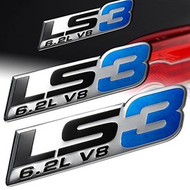 HYPERSPEED LS3 6.2L V8 Badge Sticker Aluminum Decorative Adhesive Emblem Decal 2PCS Car Truck Bumper/Hood/Side Door/Fender/Rear Trunk/Engine Badge Decals, Car Decoration Accessories (Blue)