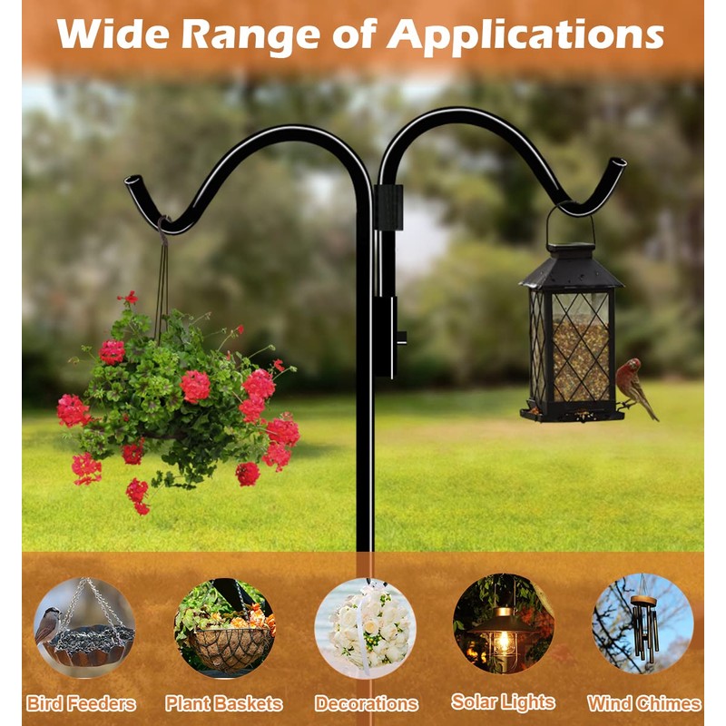 60 Inch Double Shepherds Hook for Outdoor with 5 Prong