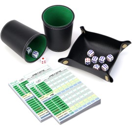 BHHTBB Kniffel Cup Set, Dice Cup Leather with 10 Dice Kniffel Block DIN A6 Puzzle Cup Leather with Kniffel Dice and Dice Boards for Yahtzee Liar's Dice Sic BO