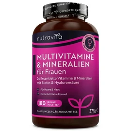 Nutravita Multivitamins & Minerals for Women - 180 Vegan Multivitamin Tablets - 24 Essential Active Vitamins & Minerals with Hyaluronic Acid & Magnesium - Vitamins for Women