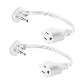 Flat Plug 1Ft Short Extension Cord, White 90-Degree Plug Low Profile Power Adapter, 3-Prong Indoor Grounded Small Extension Cord 16AWG 13A 1625W 2 Pack