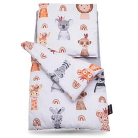 PinkZebra 3-Piece Doll Bed Linen for Dolls up to 48 cm, Blanket + Pillow + Mattress, Doll Bedding with Mattress, Cotton Bed Linen for Doll Bed, Animal Portraits