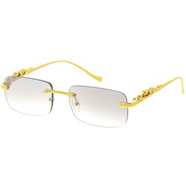 zeroUV Luxe Jaguar Metal Plated Temple Rimless Vintage Square Sunglasses D244 (Gold/Clear Fade)
