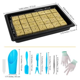 Aatacas Seed Starter Kit - 28 PCS 1.5 in Rockwool Cubes & 1 Pack Reusable Seedling Starter Tray with Gloves/Transplanting Devices/Iron Tweezer/Labels for Cuttings Propagation Plant Clone