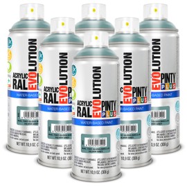 PINTY PLUS Water Based Spray Paint, 11oz, Low GWP Propellant, Low Odor, Gloss Grey, Wood, Metal, Glass, Ceramics, Terra Cotta, Plastic, Pack of 6