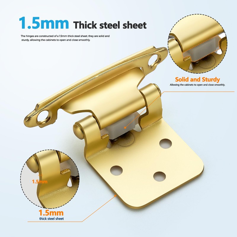 10 Pack (5 Pairs) 1/2 Inch Insert Kitchen Cabinet Hinges,