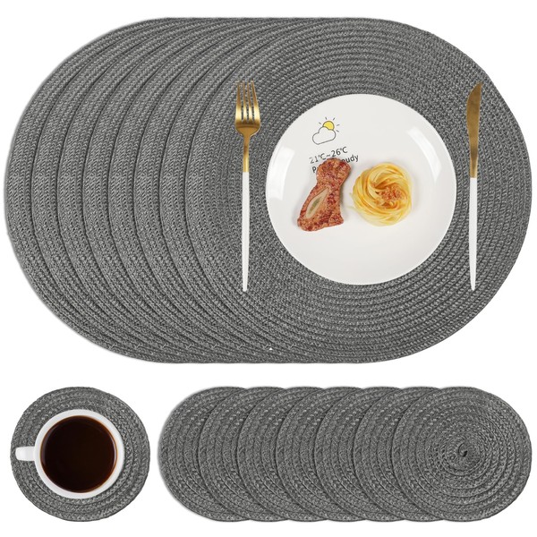 Famibay Round Placemats and Coasters Set of 8 Woven Table