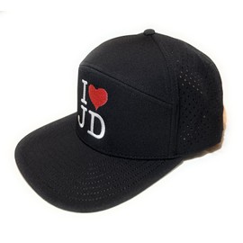 I Love JD - Baseball Cap Flat Brim Water Resistant 6 Panel Mesh Snapback Laser Cut JD (US, Alpha, One Size, Medium, Black)