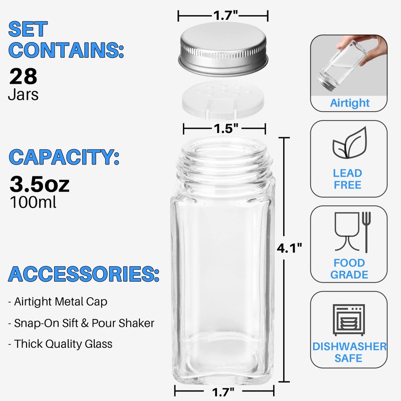 Antimbee 28 Pcs Clear Glass Spice Jars,3.5 oz Glass spice
