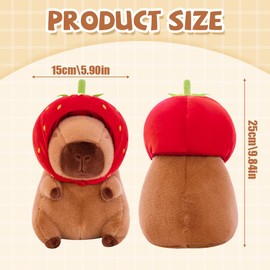 SGZIOO Capybara Cuddly Toy, 25 cm Super Soft Capybara Plush Toy with Strawberry Headgear, Water Pig Cuddly Toy, Suitable as a Birthday Gift or Home Decoration for Boys and Girls