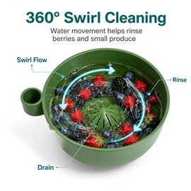 Swirling Berry Washing Bowl, Self-Spinning Fruit & Vegetable Washer with Drain, 360° Vortex Cleaning, Rapid Wash Multipurpose Kitchen Colander, Ideal Gift for Fruit Lovers (3D printed version)