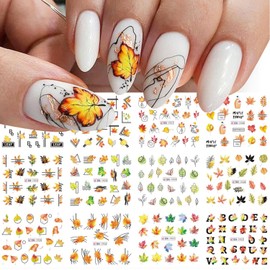 12 Sheets Fall Nail Art Sticker Decals Autumn Gold Leave Nail Decals Water Transfer Thanksgiving Day Nail Art Supplies Maple Leaf Nail Accessories for Women Nail Decorations Design