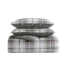Eddie Bauer - King Comforter Set, Reversible Cotton Bedding with Matching Shams, Plaid Bedding Set (Alder Grey/Red, King)