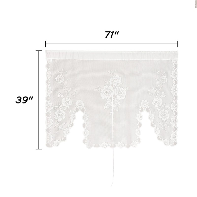 Jayla White Semi-Sheer Floral Lace Curtain Swag for Kitchen Half