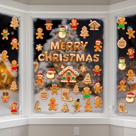 Christmas Gingerbread Window Clings Merry Christmas Window Stickers Gingerbread Man Window Decals Removable Xmas Ginger Bread Man Window Decorations for Winter Christmas Home Kitchen Office Decor